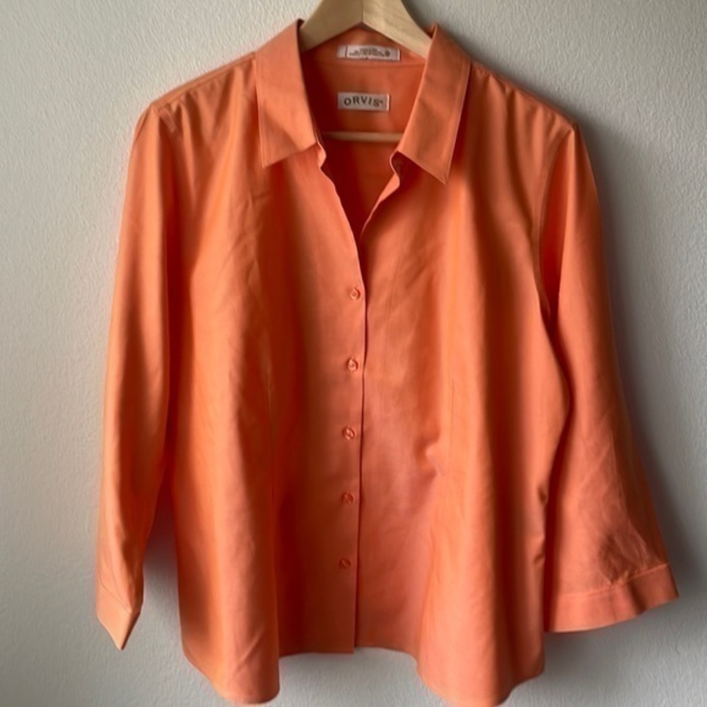 New Orvis top orange colored button up size 16